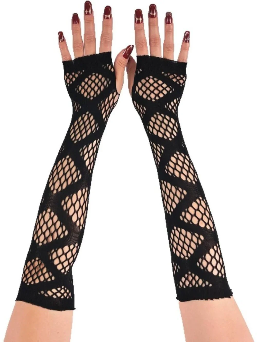 Women's Black Long Fishnet Fingerless Mesh Gothic Cosplay Party Gloves